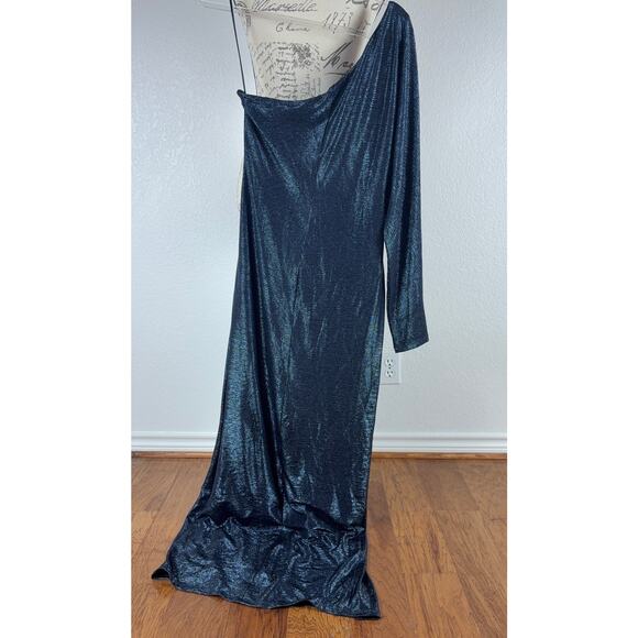 B37 Lauren Ralph Lauren Dress Womens 10 Metallic Knit One Shoulder Old Hollywood - Picture 5 of 8